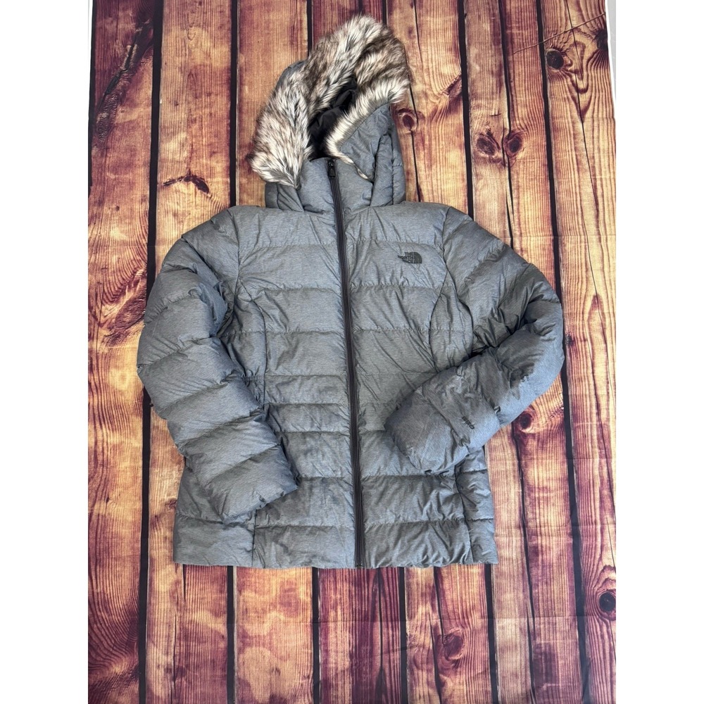 The North Face Gotham Women's Gray Hooded Full Zip Down Puffer Jacket L